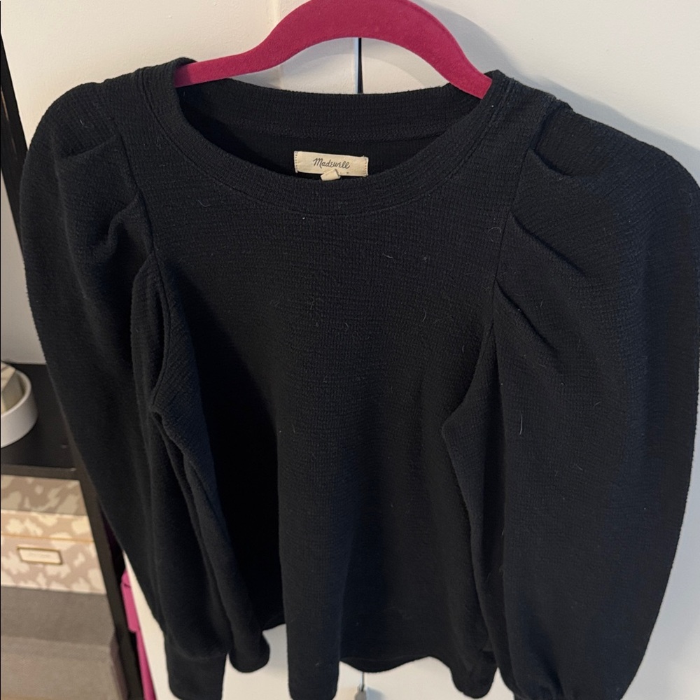 Madewell Pleated Statement-Sleeve Top - Black